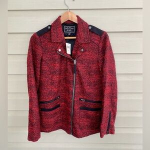 LUCKY BRAND red slouchy moto jacket tweed NWT sz M women urban preppy streetwear